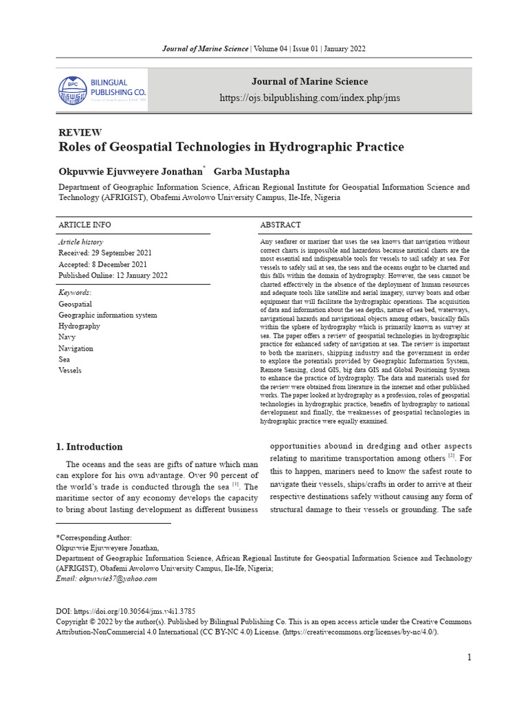 Roles of Geospatial Technologies in Hydrographic P | PDF | Hydrography ...