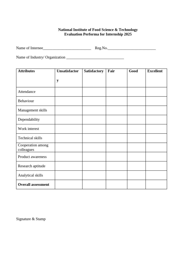 Internship Evaluation Form 2025 | PDF