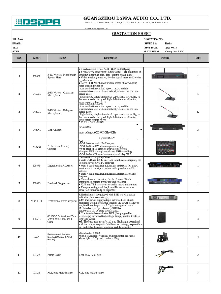 Guangzhou DSPPA Audio Quotation Sheet | PDF | Microphone | Equalization ...
