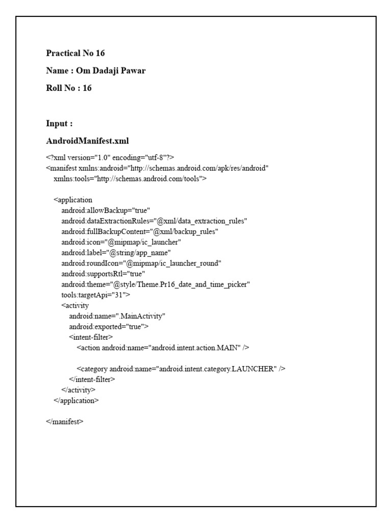 Android Time Picker App Code Example | PDF | Android (Operating System ...