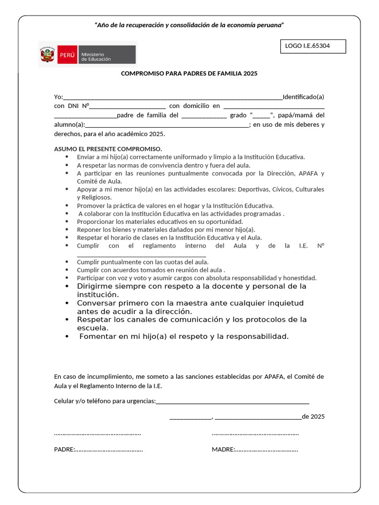 Compromisos de Padres 2025 | PDF | Escuelas | Salón de clases