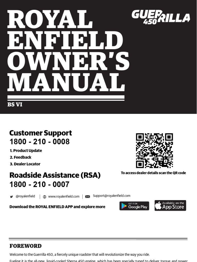 Royal Enfield Guerrilla 450 Owners Manual | PDF | Motorcycle | Traffic
