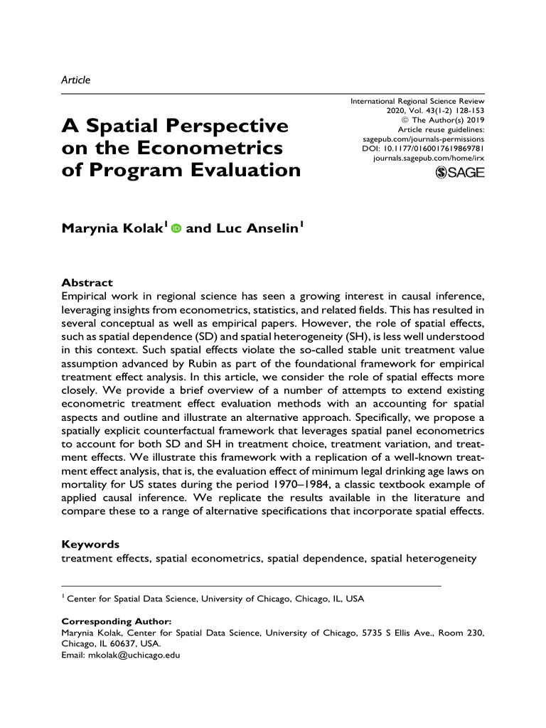 Spatial Econometrics in Treatment Effects | PDF | Causality | Methodology