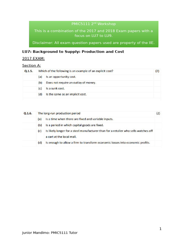 PMIC5111 Workshop 2 Material | PDF