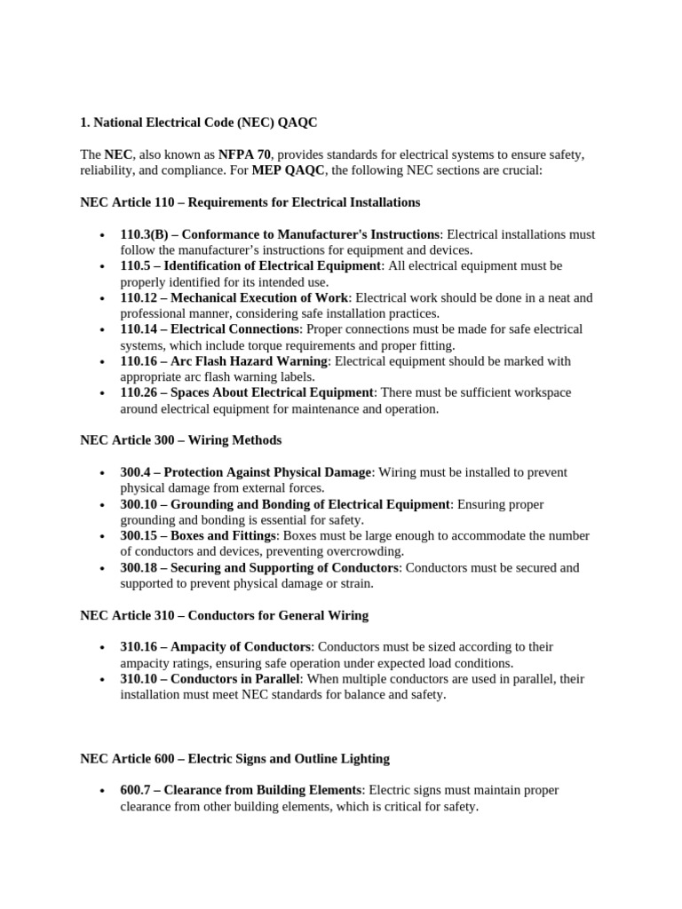 NEC Standards for Electrical Installations | PDF | Electrical Wiring ...