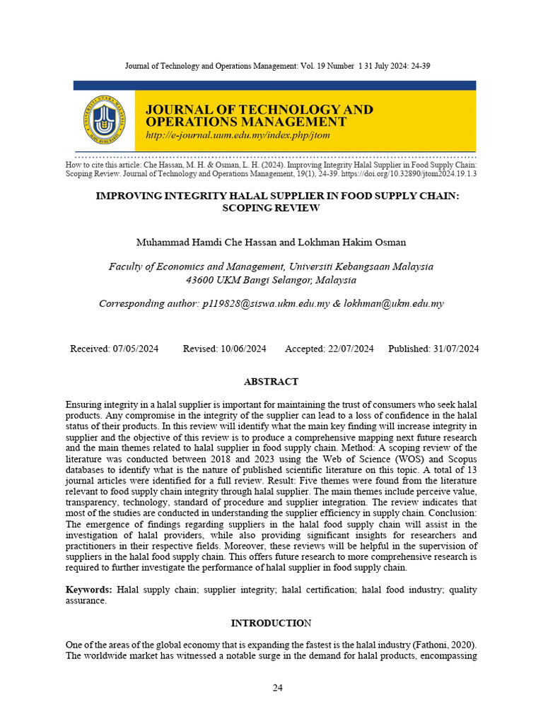 Enhancing Halal Supplier Integrity in Food Supply Chain | PDF | Supply ...