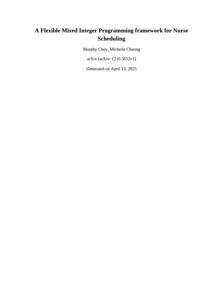A Flexible Mixed Integer Programming Framework For | PDF | Mathematical ...