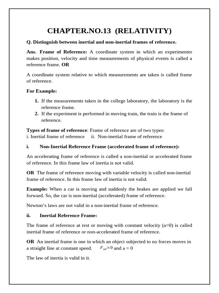 Inertial vs Non-Inertial Frames Explained | PDF | Special Relativity ...