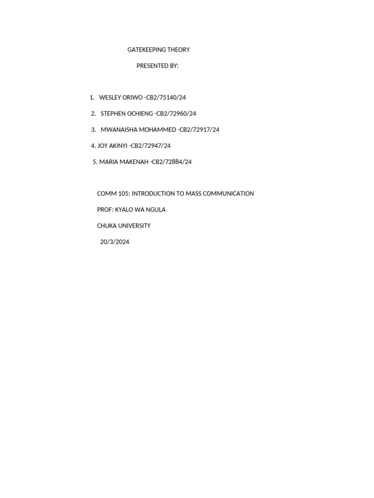 Understanding Gatekeeping Theory in Media | PDF | Mass Media | Public ...