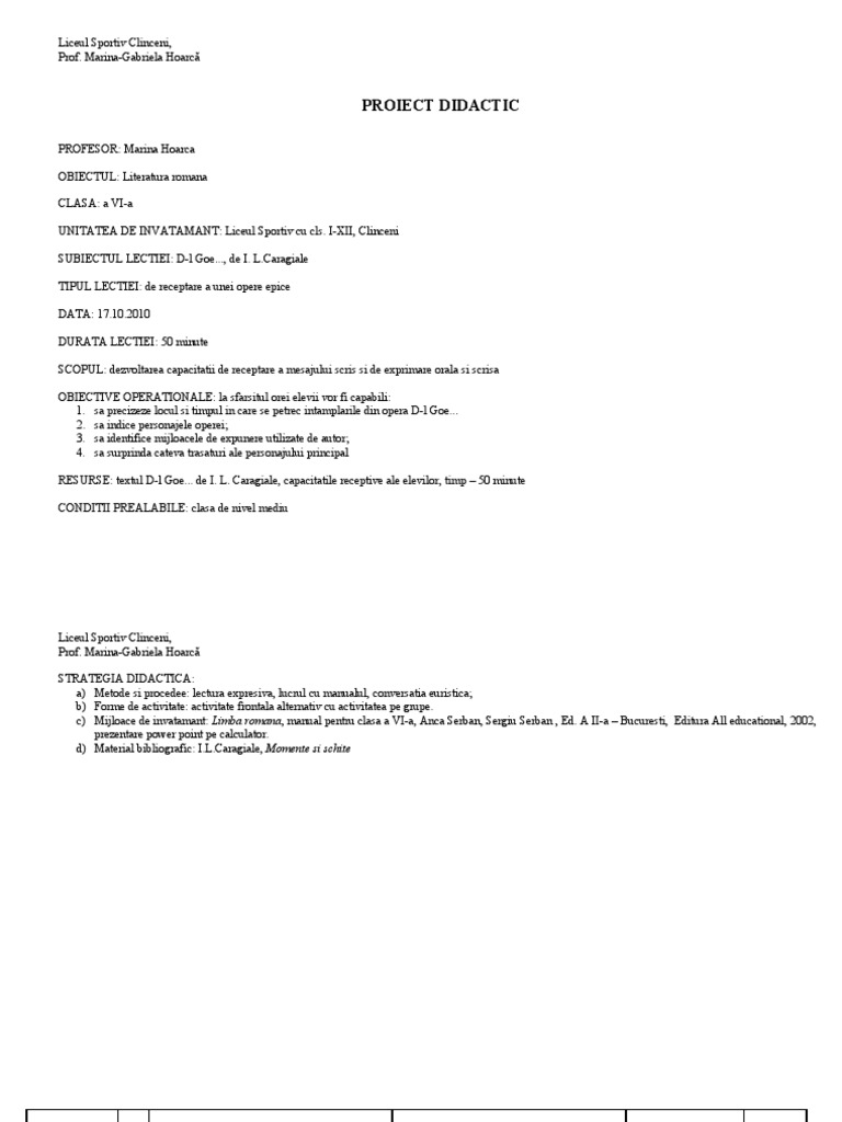Proiect Didactic DL Goe | PDF