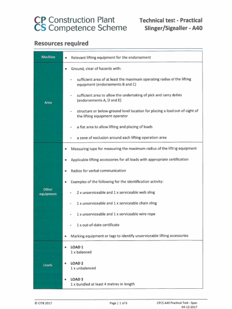 CPCS A40 Practical Test Spec 17 | PDF