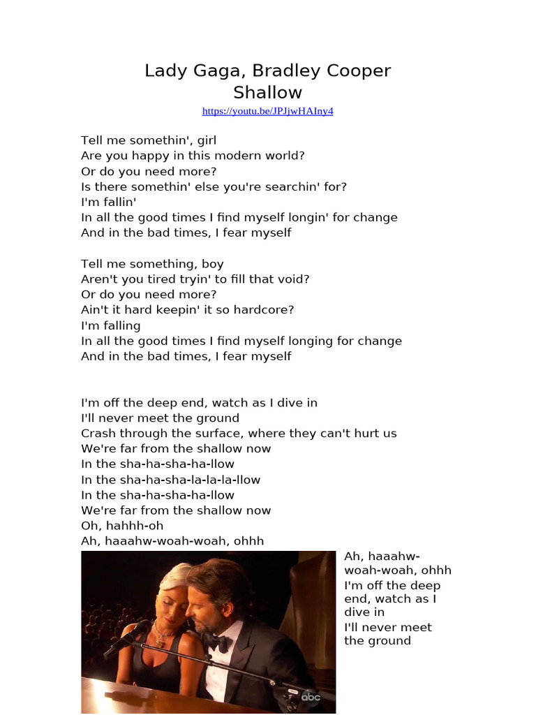 Lady Gaga & Bradley Cooper - Shallow Lyrics | PDF