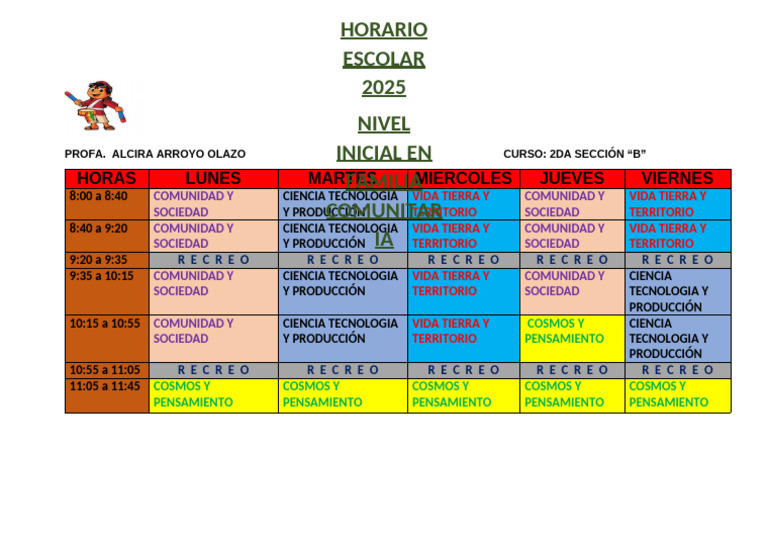 Horario Escolar 2025 - Secundaria B | PDF