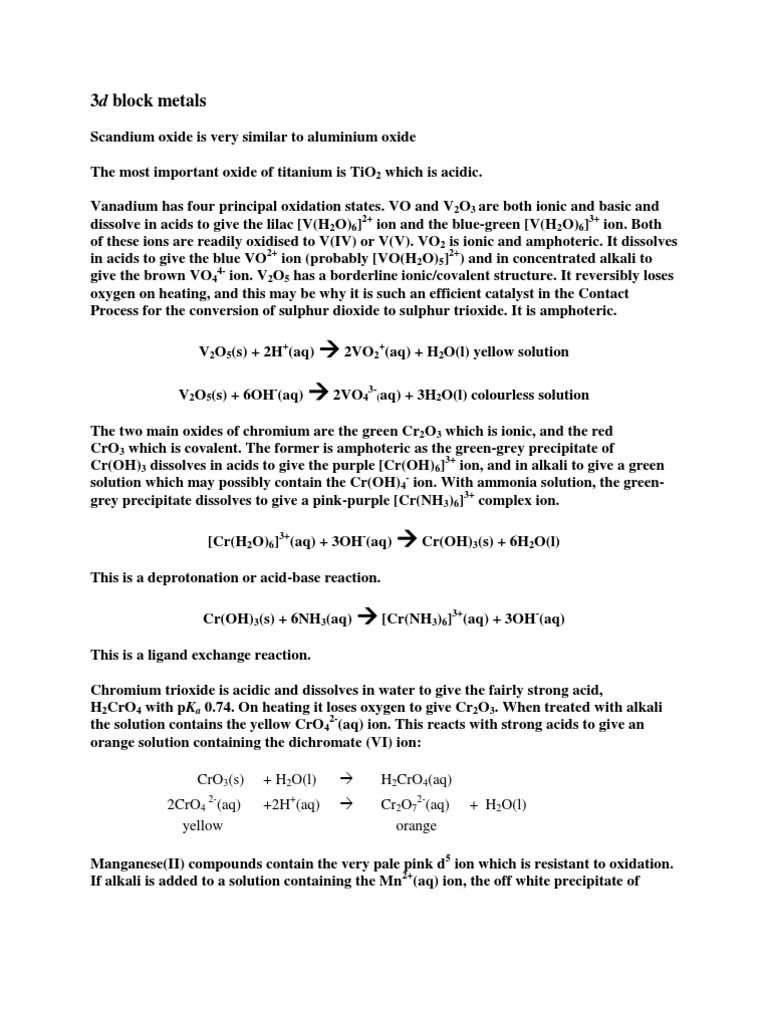 Properties of 3D Block Metal Oxides | PDF | Oxide | Chromium
