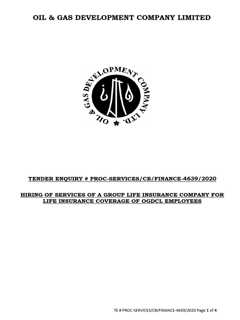 OGDCL Group Life Insurance Tender 2020 | PDF | Insurance | Life Insurance