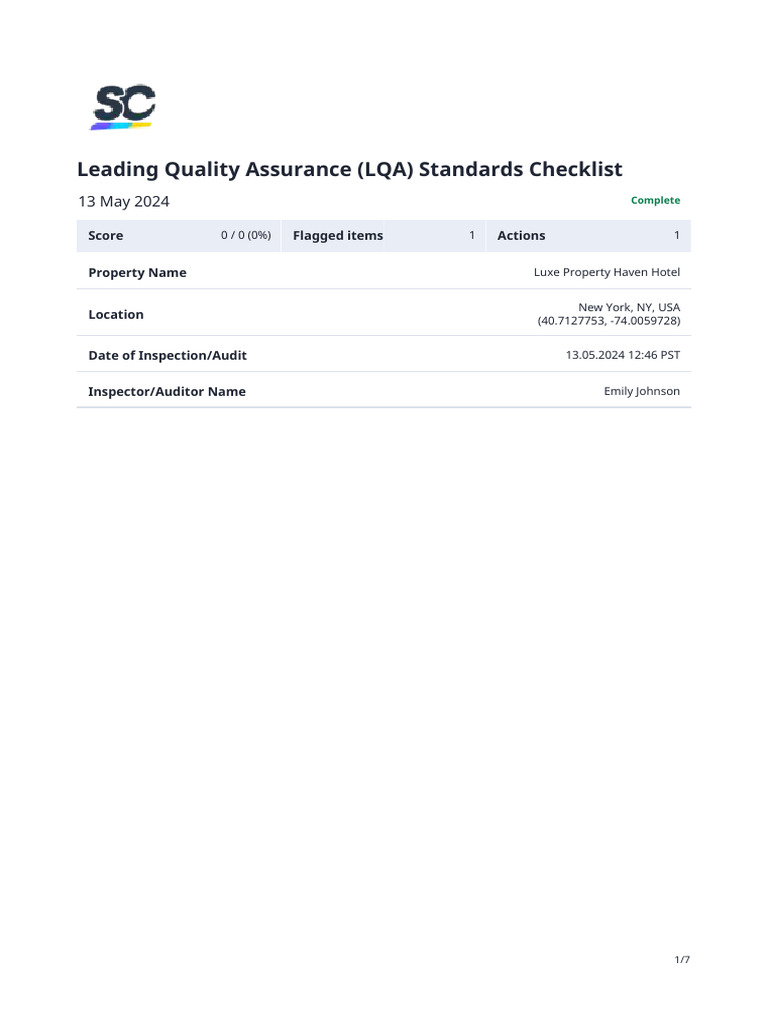 LQA Standards Checklist for Luxe Hotel | PDF | Housekeeping | Audit
