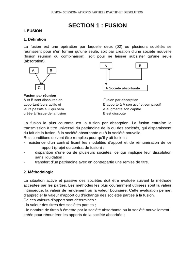 Fusion : Définition et Méthodologie | PDF | Actionnaire | Capitaux propres