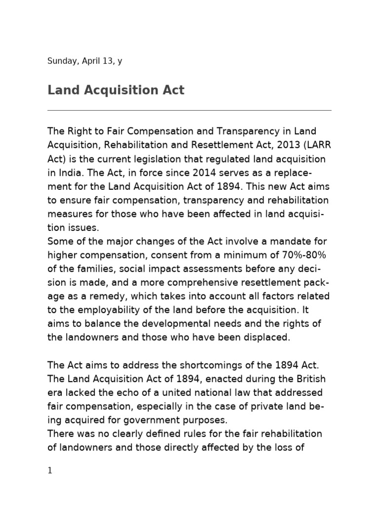 LARR Act 2013: Key Features and Impact | PDF | Government | Economies