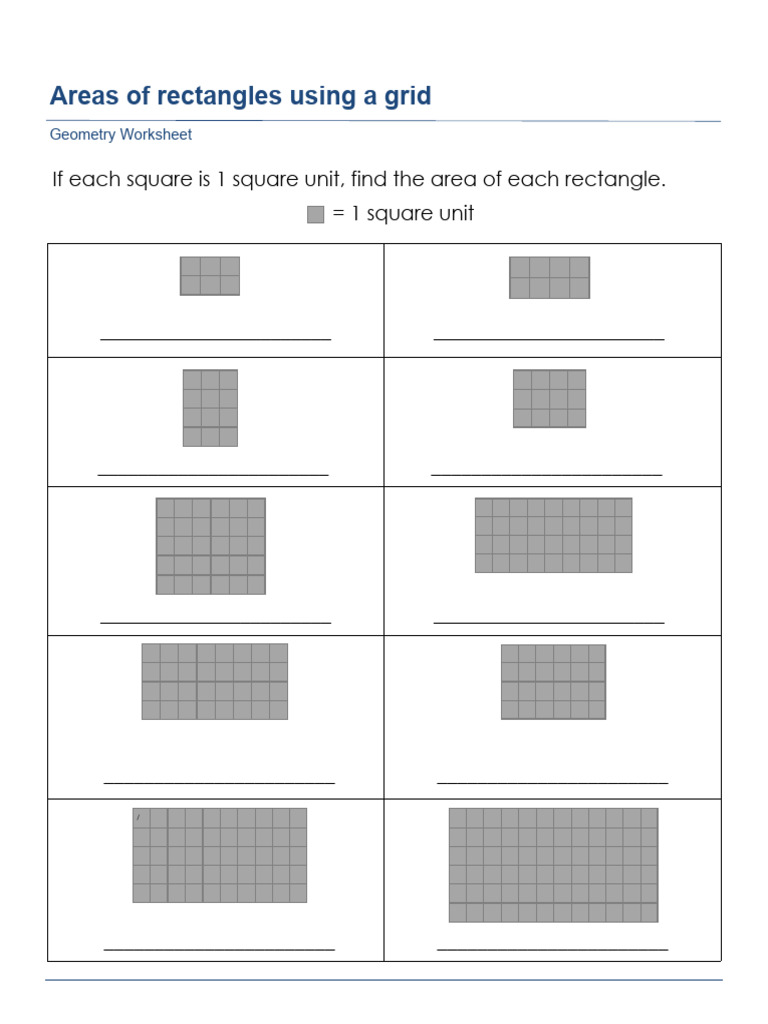 Area of Rectangles Grid Worksheet | PDF
