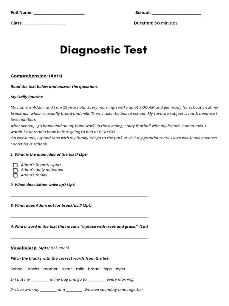 English Diagnostic Test for Beginners | PDF | Linguistic Morphology ...