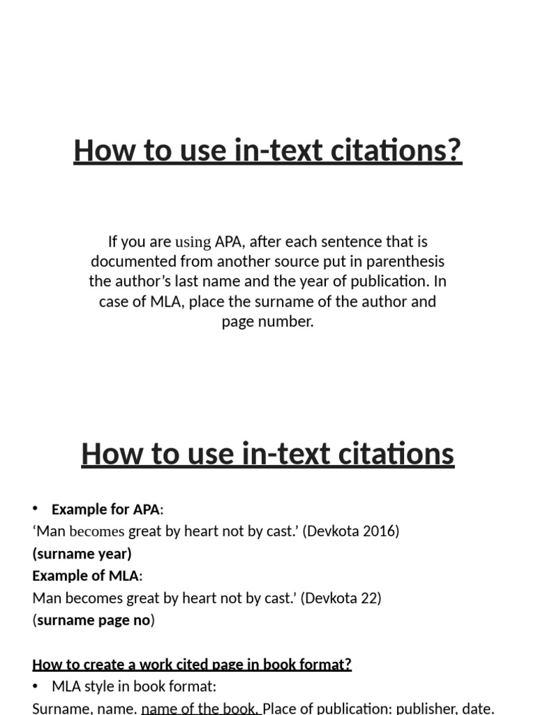 In-Text Citation Guide for APA and MLA | PDF | Citation | Apa Style