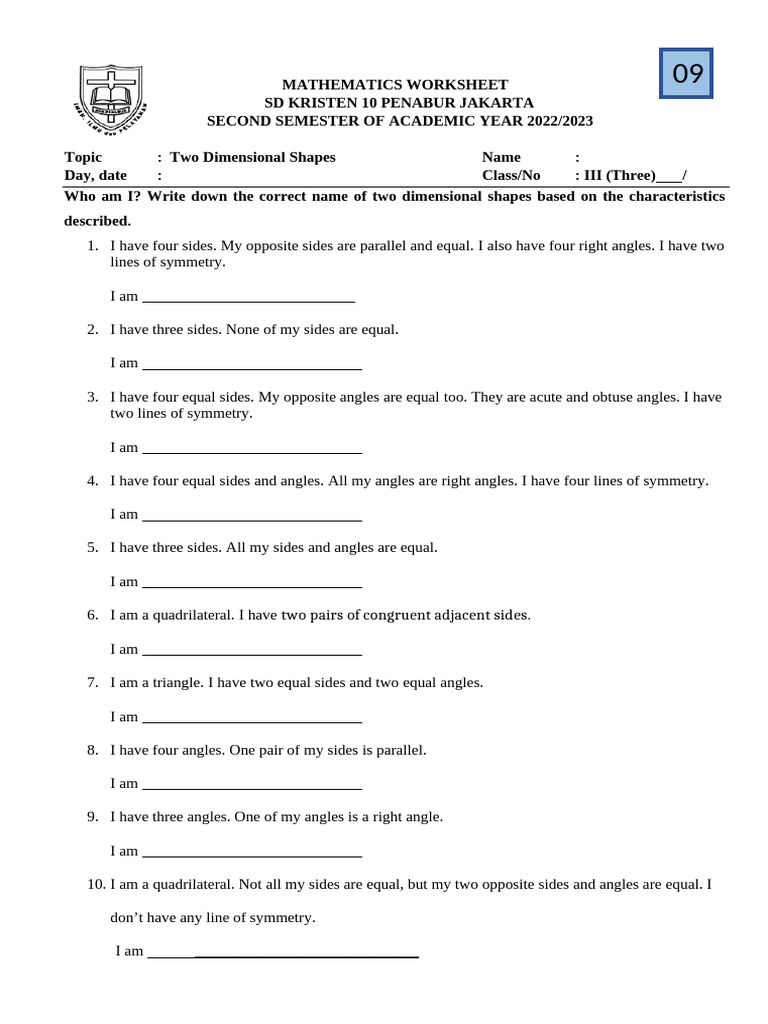 2D Shapes Identification Worksheet | PDF