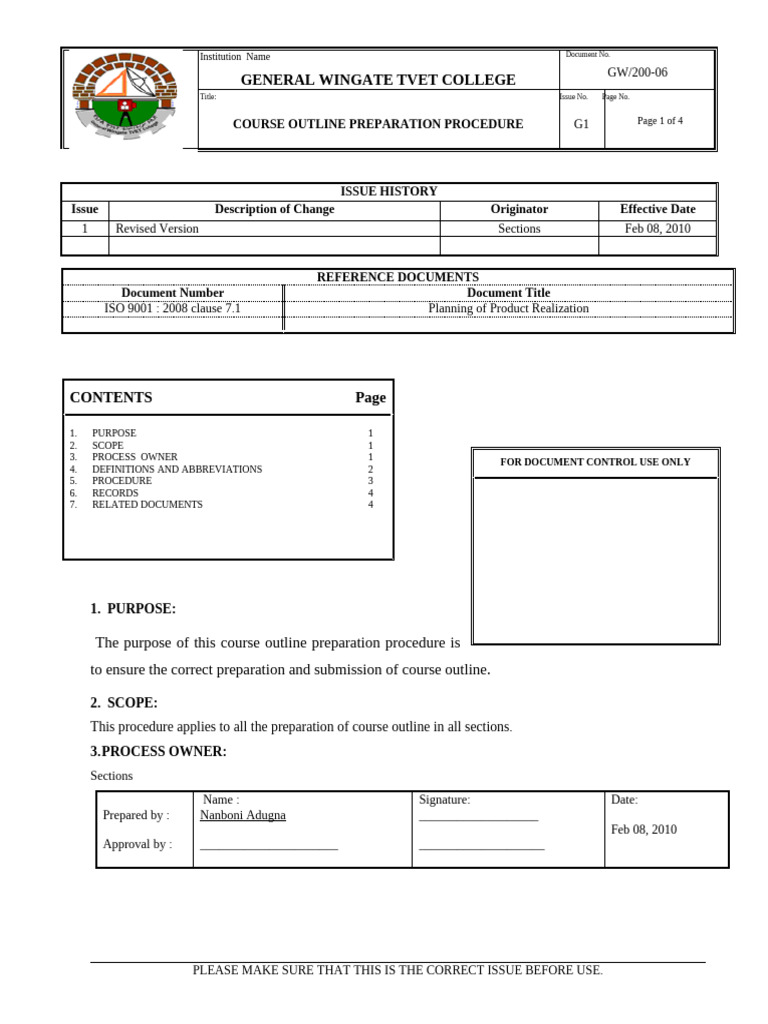 Course Outline Preparation Guide | PDF