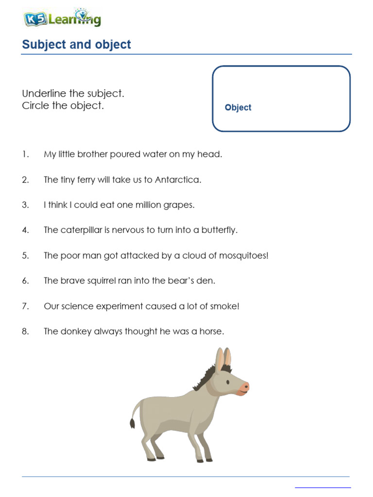 Grade 3 Subject and Object Worksheet | PDF