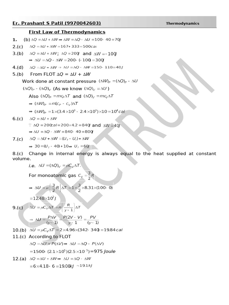 A Thermodynamics Numericals | PDF | Heat | Gases