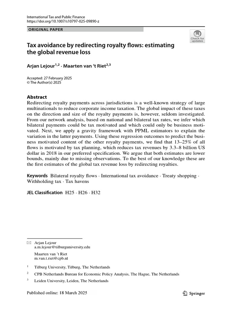 Tax Avoidance by Redirecting Royalty Flows - Estimating The Global ...
