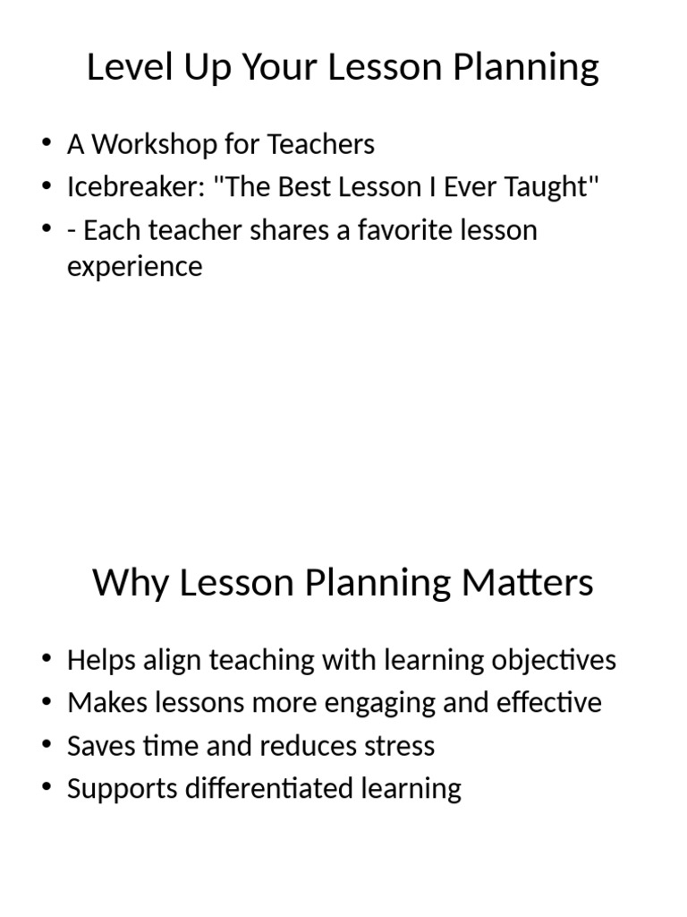 Effective Lesson Planning Workshop Guide Pdf