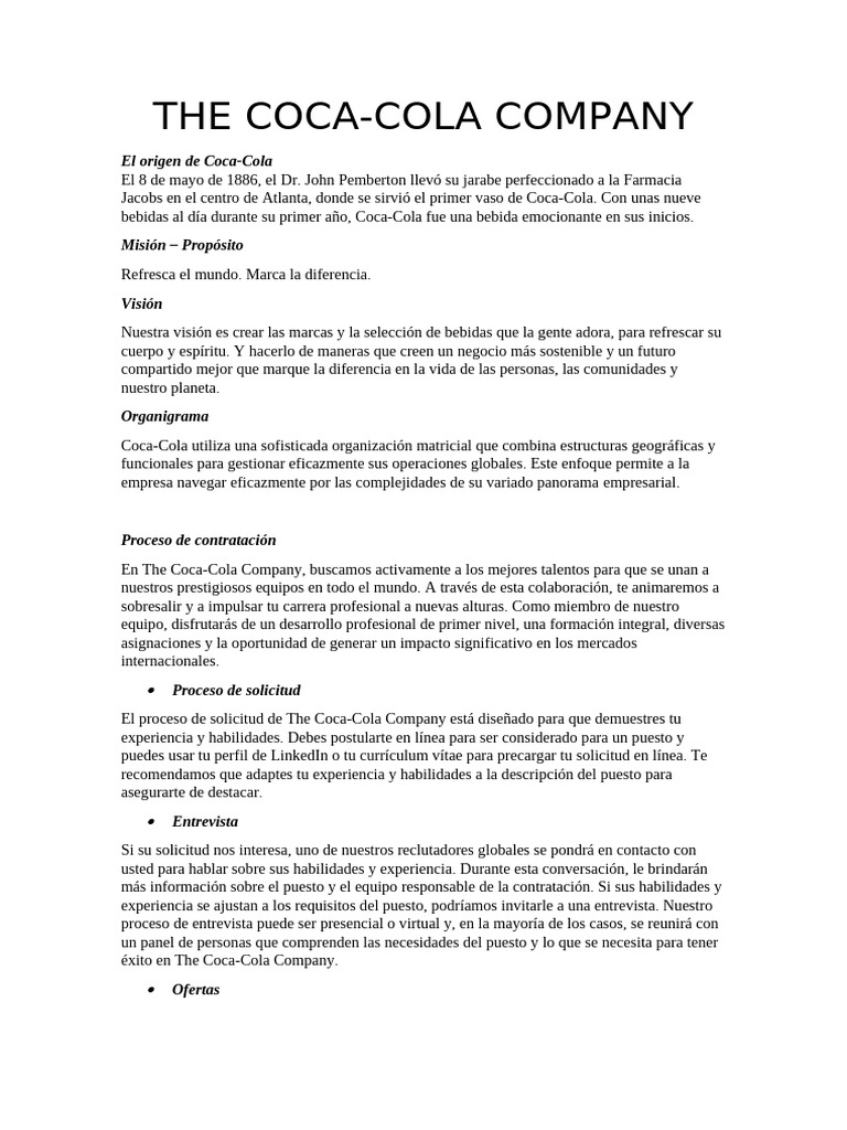 Historia y Oportunidades en Coca-Cola | PDF | Coca Cola | La compañia ...