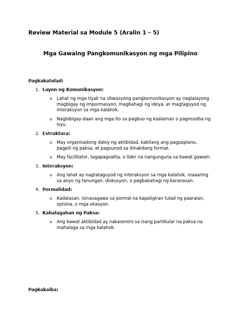 Review Material Sa Fil 1 (Module 5) | PDF