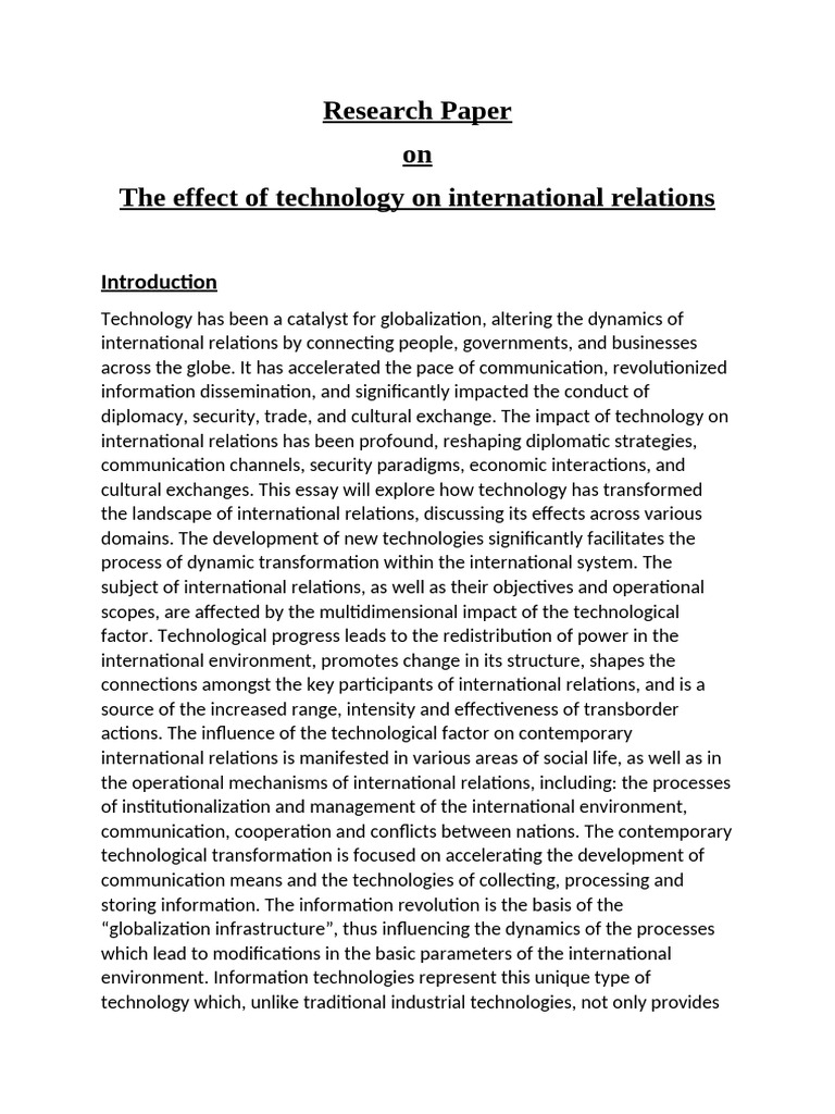 Impact of Technology on Global Relations | PDF | Diplomacy | Innovation
