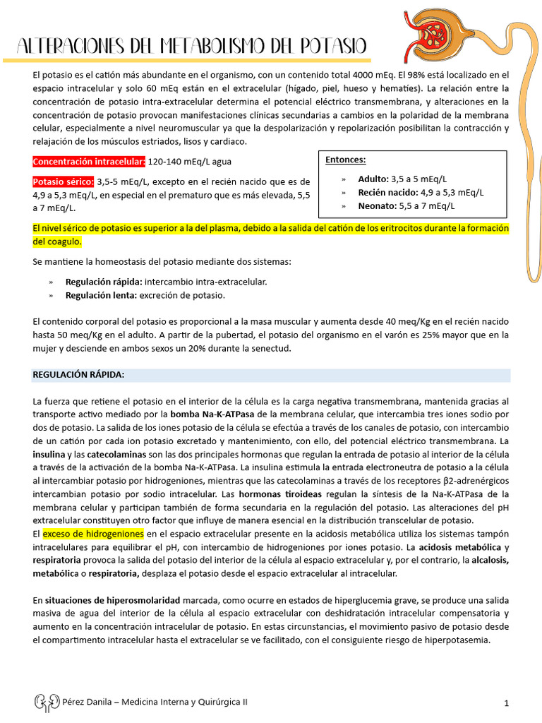 ALTERACIONES DEL METABOLISMO DEL POTASIO | PDF | Potasio | Química