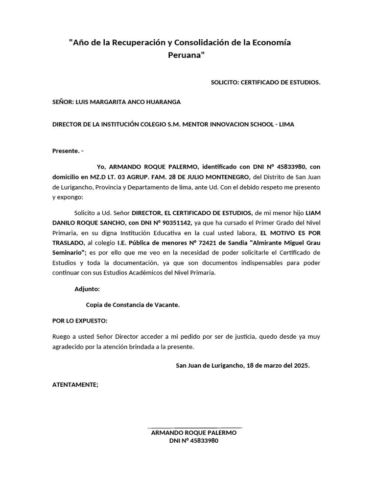 Solicitud de Certificado de Estudios 2025 | PDF