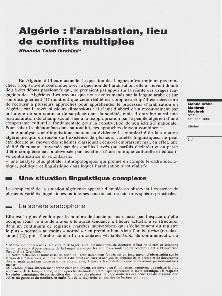 Arabisation en Algérie : enjeux linguistiques | PDF | Arabe | Algérie