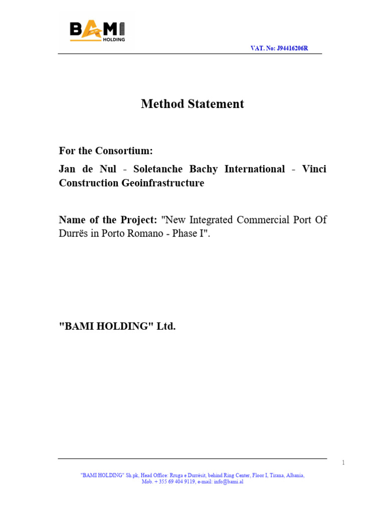 Method Statement for Durrës Port Project | PDF | Occupational Safety ...