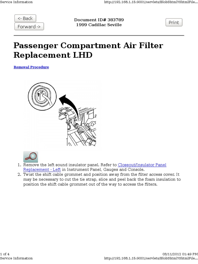 Passenger Compartment Air Filter Replacement LHD Print PDF