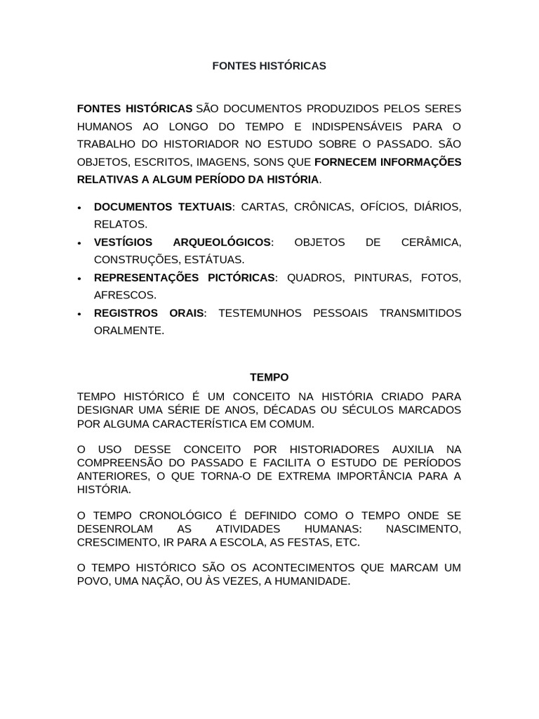 Tipos e Exemplos de Fontes Históricas | PDF