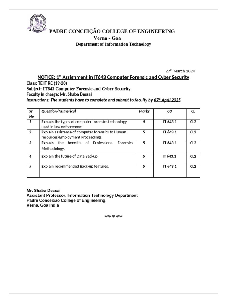 TE IT IT643CFandCS Assignment1 2025 | PDF