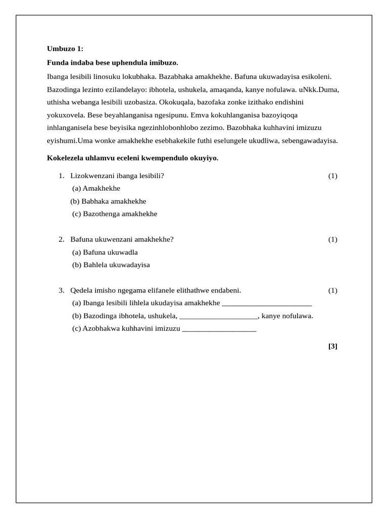Grade 2 Isizulu Baking Activity Worksheet PDF