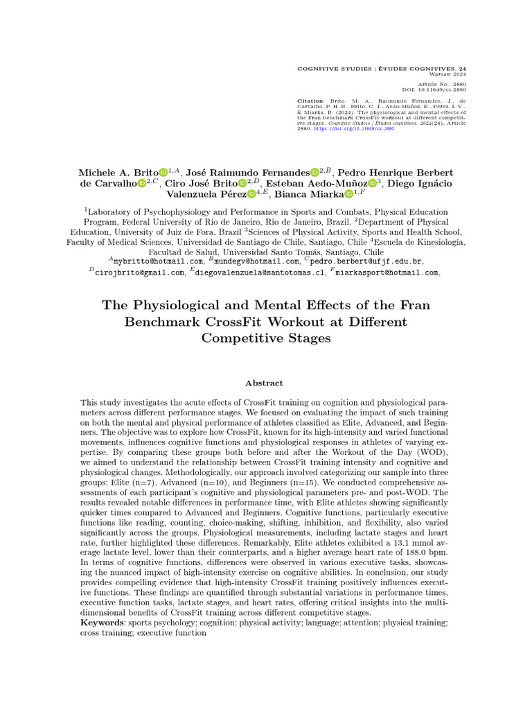Effects of CrossFit on Cognition and Physiology | PDF | Blood Pressure ...