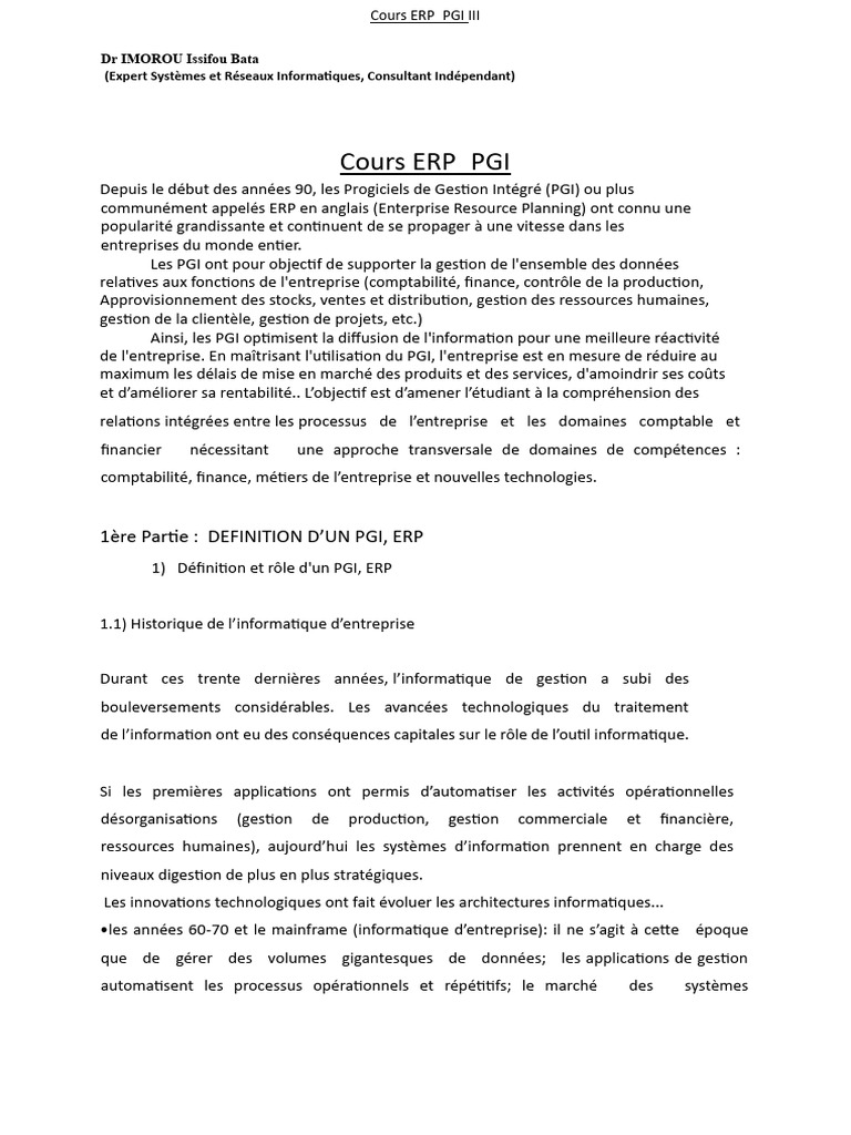 Comprendre les PGI et ERP en entreprise | PDF | Progiciel de gestion ...