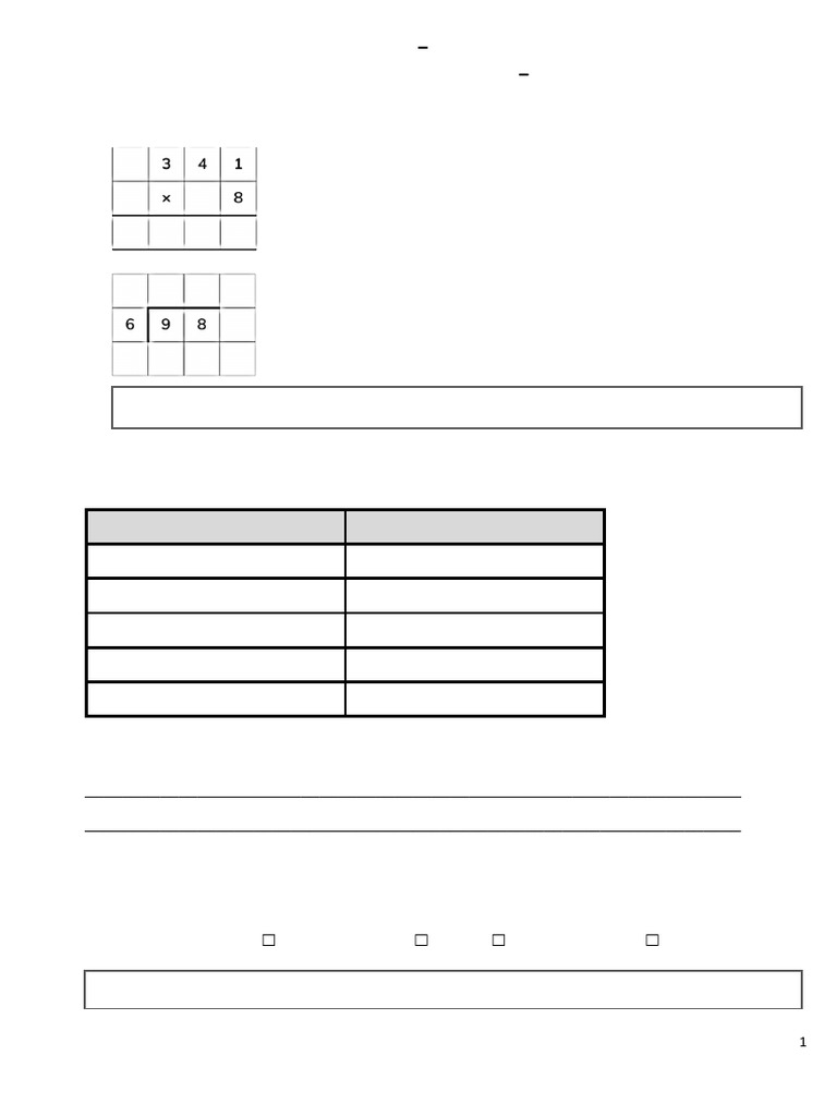 Year 4 Math Worksheet - January 2025 | PDF