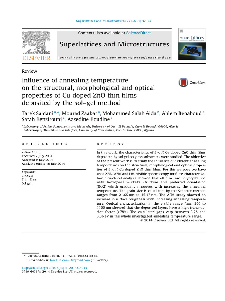 Influence of Annealing Temperature On The Structural, Morphological and ...