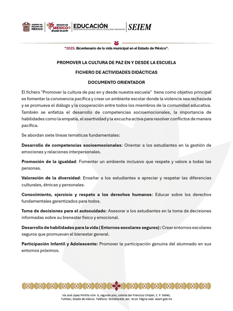 Orientaciones Del Fichero Digital Promover La Cultura de Paz en y Desde ...