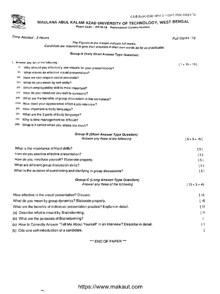 BSC 3 Sem Professional Communication Ge1b 19 2023 | PDF