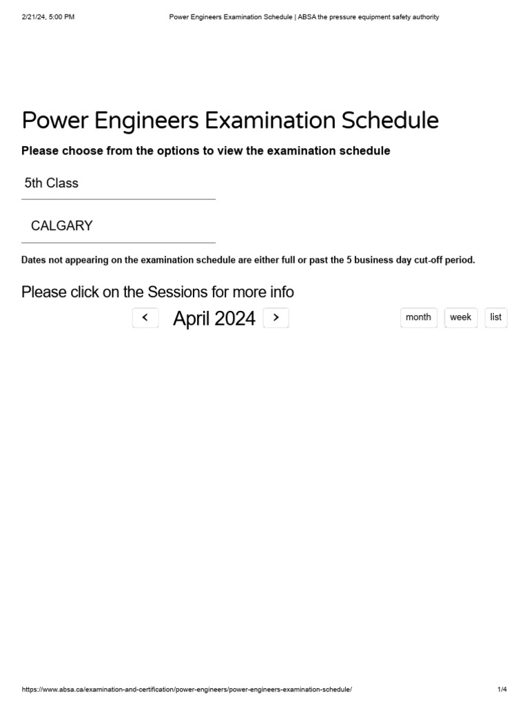 Power Engineers Examination Schedule - ABSA The Pressure Equipment ...