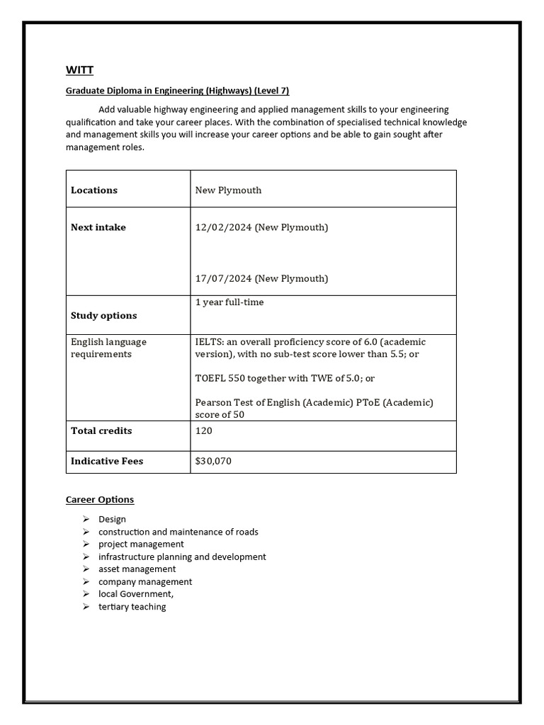 Graduate Diploma in Engineering (Highways) (Level 7) | PDF